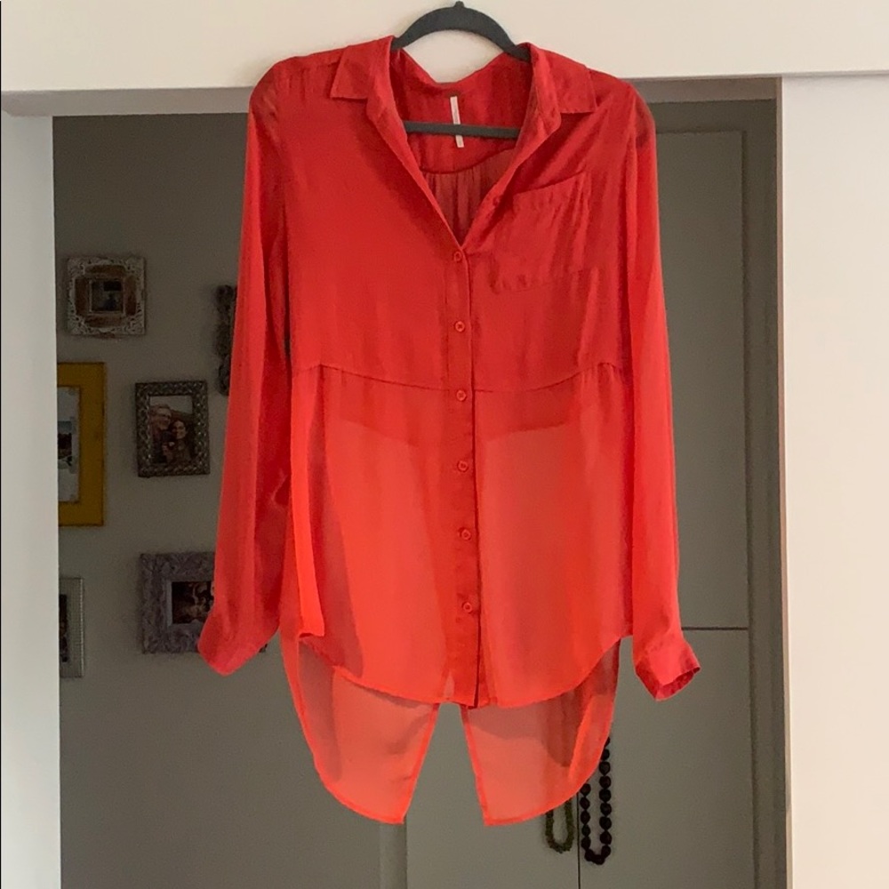 Free People Orange button down shirt.